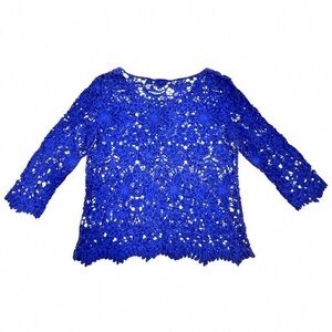 Blue Floral Crochet Lace Top
